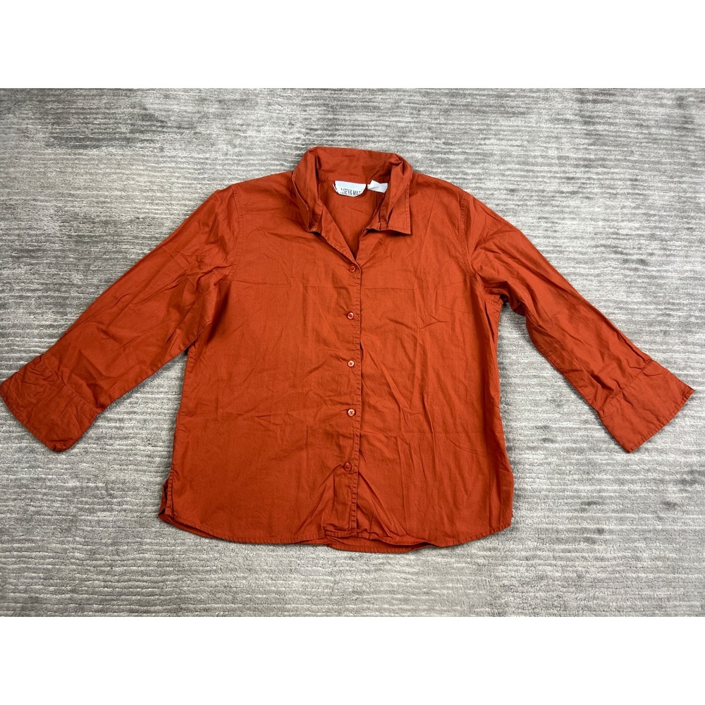 Casey & Max Button Down Shirt Womens Large Orange 3/4 Sleeve Cotton Solid Casual